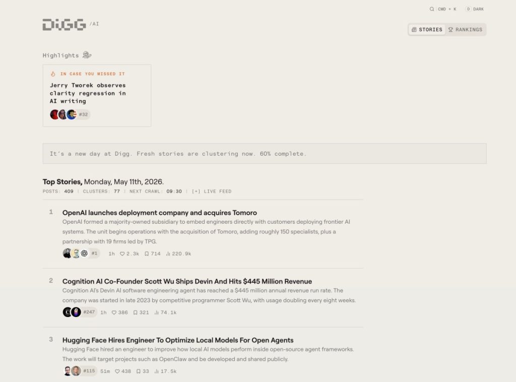 Digg tries again, this time as an AI news aggregator